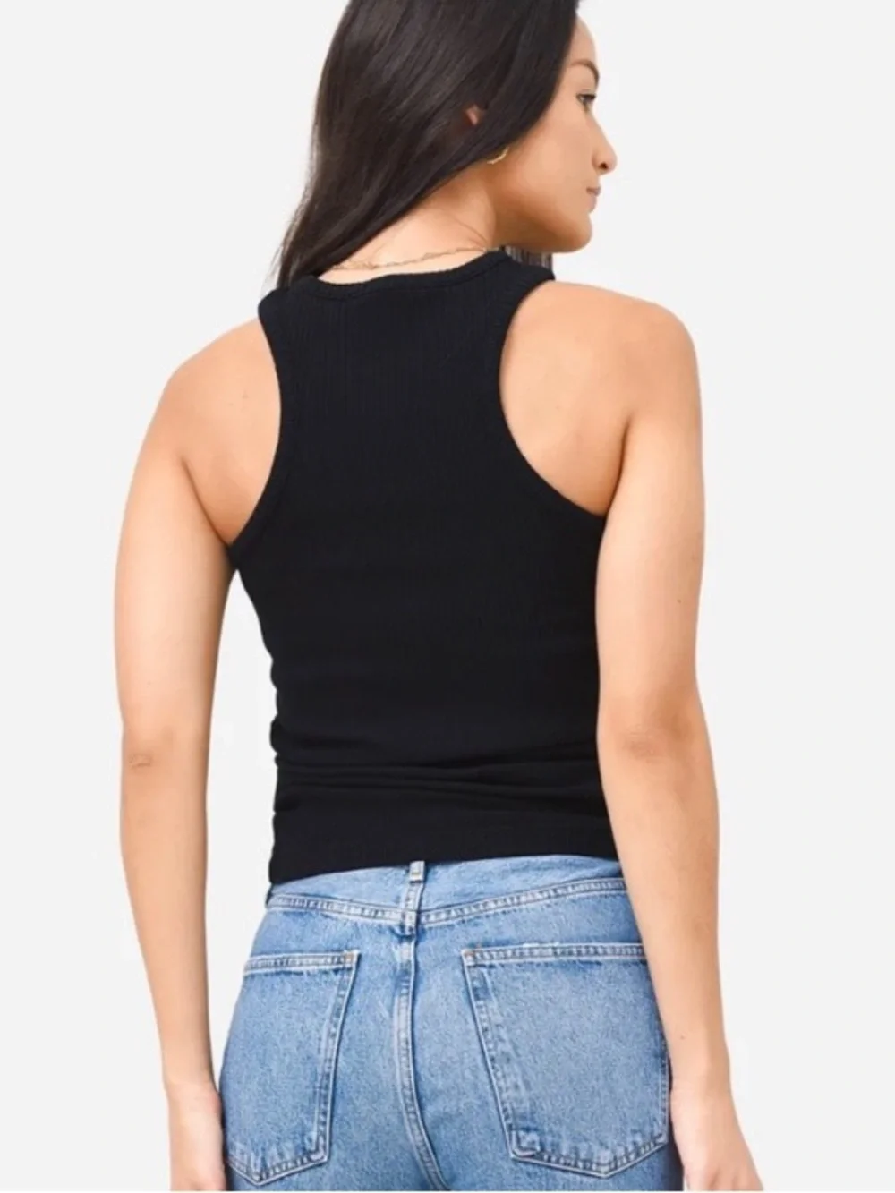 Agolde Black Ribbed Cutout Tank Top - Picture 2 of 9